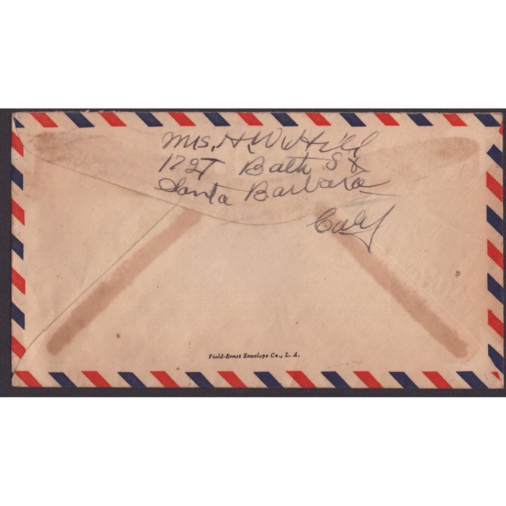 1938 National Air Mail Week Santa Barbara CA Earle Ovington Pilot Postal Cover - Picture 2 of 2